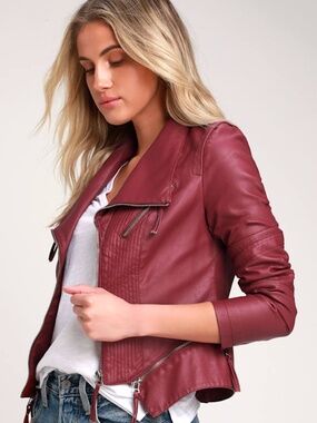 Lulus Up On A Tuesday Burgundy Vegan Leather Jacket Purple - Size S